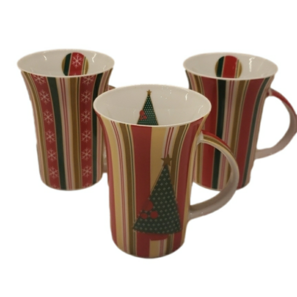 𝅺set of 3 Maxwell Williams Christmas Mugs Porcelain Wrapping Paper Design